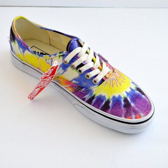 VANS AUTHENTIC WASHED YELLOW PURPLE , TIE DYE TRUE WHITE SNEAKER SHOES NEW - Picture 3 of 9